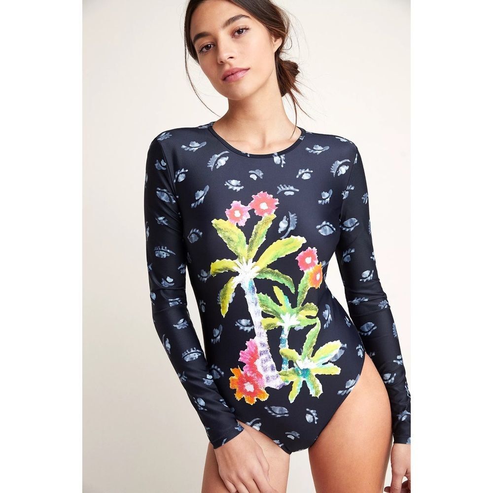 Anthropologie x Roeqiya Long-Sleeved One-Piece Graphic Swimsuit XS